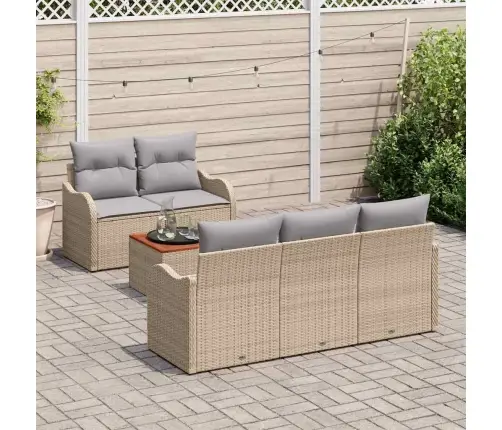 6 Daļīgu Dārza Dīvānu Komplekts Ar Spilveniem Bēšs Polirotangs Akācija Vidaxl