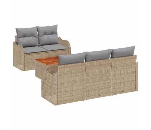 6 Daļīgu Dārza Dīvānu Komplekts Ar Spilveniem Bēšs Polirotangs Akācija Vidaxl