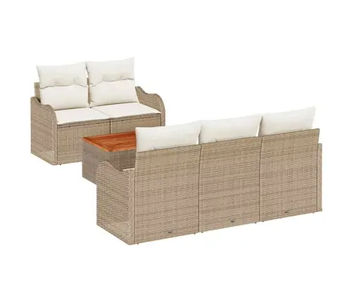 6 Gabalu Dārza Dīvānu Komplekts Ar Spilveniem Bēšs Poli Rotangpalma Akācija Vidaxl