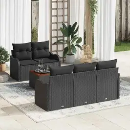 Sodo Sofų Rinkinys 6 Pcs Juoda Poli Ratanas
