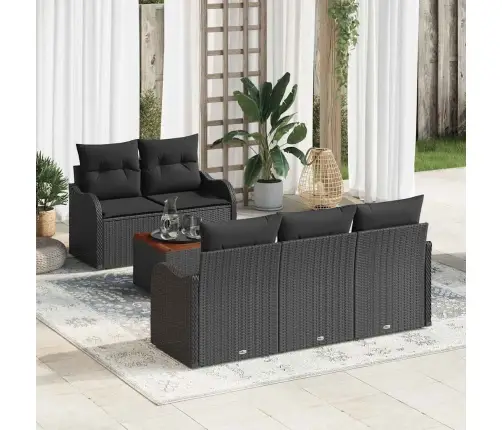 Sodo Sofų Rinkinys 6 Pcs Juoda Poli Ratanas