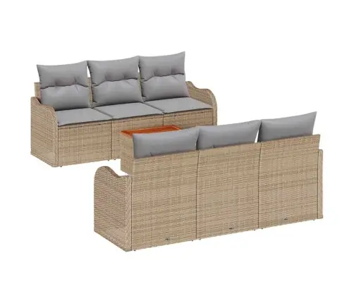 7 Daļu Dārza Dīvānu Komplekts Ar Spilveniem Bēšs Polietilēna Rotangpalma Akācija Vidaxl