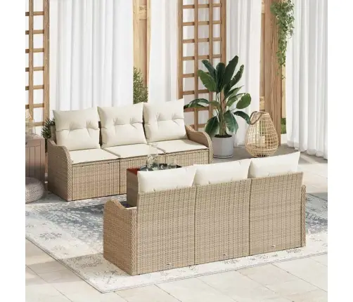 7 Sekciju Dārza Dīvānu Komplekts Ar Spilveniem Bēšā Poli Rotangpalma Vidaxl