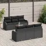 7 Daļīgs Dārza Dīvānu Komplekts Ar Spilveniem, Melnā Poli Rotangpalmas, Akācija Vidaxl