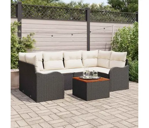 Sodo Sofų Rinkinys 7 Pcs Juoda Poli Ratanas