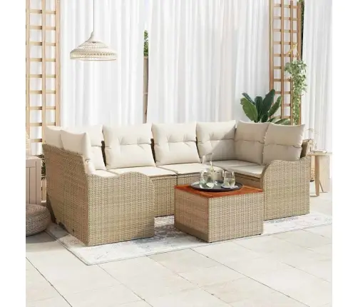 7 Daļu Dārza Dīvānu Komplekts Ar Spilveniem Bēšā Poli Rotangpalma Akācija Vidaxl