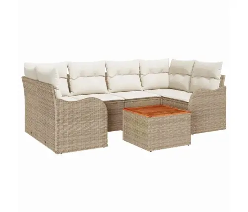 7 Daļu Dārza Dīvānu Komplekts Ar Spilveniem Bēšā Poli Rotangpalma Akācija Vidaxl