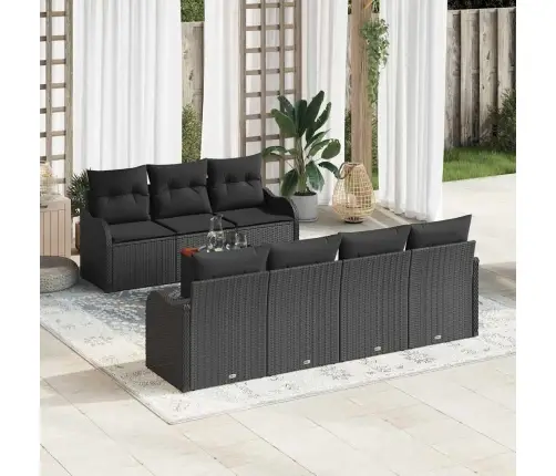 Sodo Sofų Rinkinys Su Pagalve 8 Pcs Juoda Poliratanas