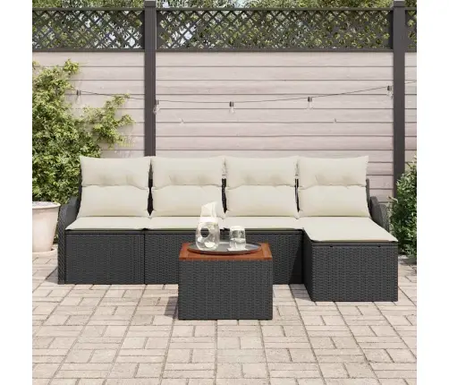 6 Gabalu Dārza Dīvānu Komplekts Ar Spilveniem Melnā Poli Ratanā Akācijā Vidaxl