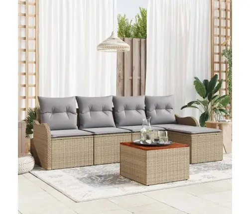 6 Gabalu Dārza Dīvānu Komplekts Ar Spilveniem Bēšs Poli Rotangpalmas Akāciju Vidaxl