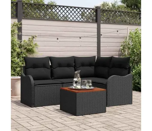 5 Daļu Dārza Dīvānu Komplekts Ar Spilveniem Melnais Poliratanis Acācija Vidaxl