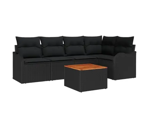 6 Gabalu Dārza Dīvānu Komplekts Ar Spilveniem Melnā Poli Rotangpalma Akācija Vidaxl