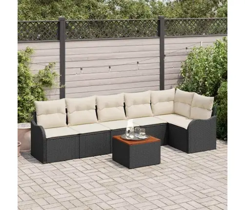 7 Gab. Dārza Dīvānu Komplekts Ar Spilveniem Melnā Poli Rattan Akāciju Vidaxl