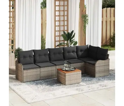 Sodo Sofų Rinkinys 7 Pcs Pilka Poli Ratanas