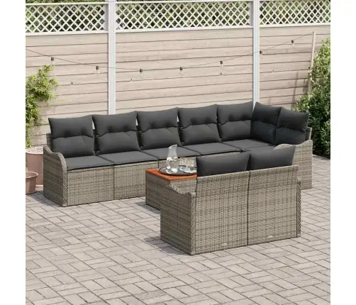 9 Sēdvietu Dārza Dīvānu Komplekts Ar Spilveniem Pelēks Poli Rotangpalma Akācija Vidaxl