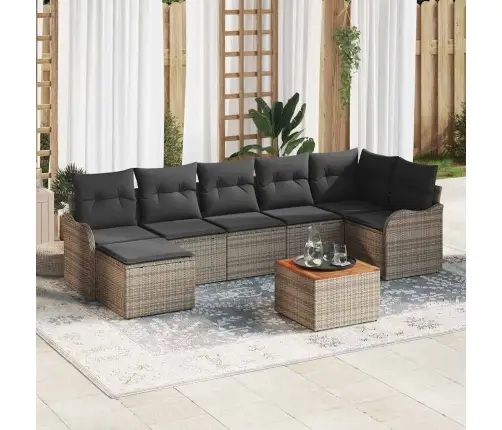 8 Detaļu Dārza Dīvānu Komplekts Ar Spilveniem Pelēks Polietilēna Rotangpalma Akācija Vidaxl