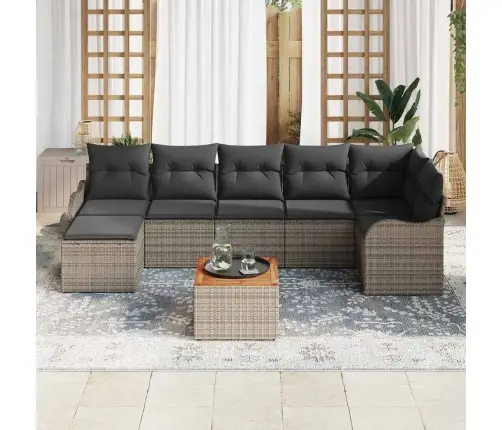 8 Detaļu Dārza Dīvānu Komplekts Ar Spilveniem Pelēks Polietilēna Rotangpalma Akācija Vidaxl