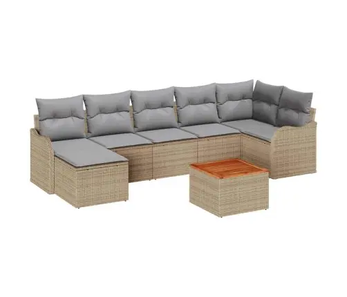 8 Gabalu Dārza Dīvānu Komplekts Ar Spilveniem Bēšs Poli Rotangpalma Akācija Vidaxl