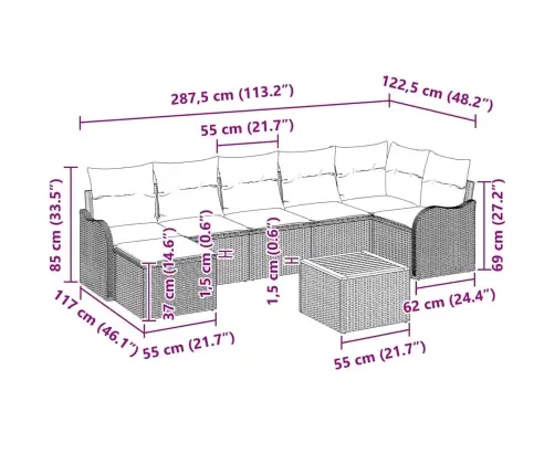 Sodo Sofų Rinkinys 8 Pcs Juoda Poli Ratanas