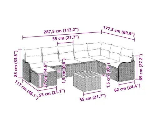 9 Gabalu Dārza Dīvānu Komplekts Ar Spilveniem Bēšs Poli Rotangpalma Akācija Vidaxl