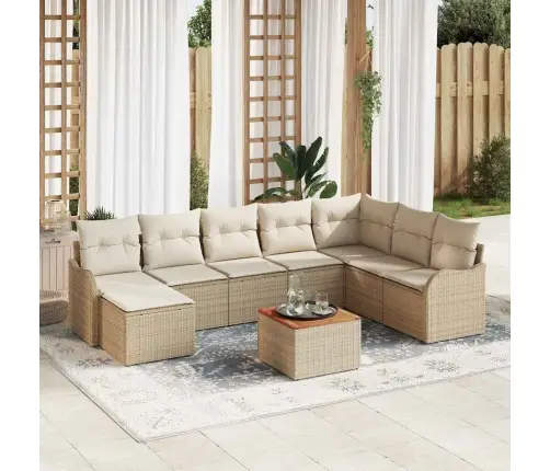 Sodo Sofų Rinkinys 9 Pcs Smėlio Poli Ratanas Sodo Sofų Rinkinys 9 Pcs Smėlio Poli Ratanas