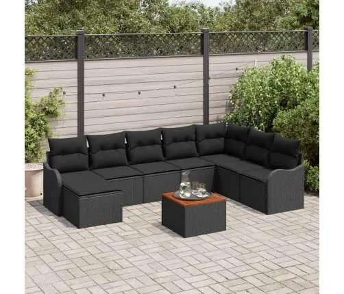 Sodo Sofų Rinkinys Su Pagalve 9 Pcs Juoda Poliratanas