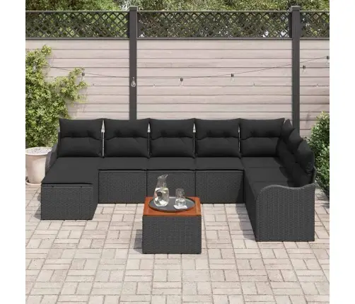 Sodo Sofų Rinkinys Su Pagalve 9 Pcs Juoda Poliratanas