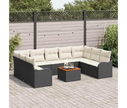 Sodo Sofų Rinkinys Su Pagalve 10 Pcs Juoda Poliratanas