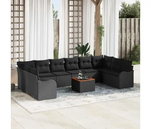 11 Elementu Dārza Dīvānu Komplekts Ar Spilveniem Melnā Poli Rotangpalmas Un Akācijas Vidaxl