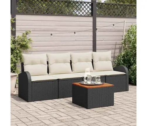 Sodo Sofų Rinkinys 5 Pcs Juoda Poli Ratanas Sodo Sofų Rinkinys 5 Pcs Juoda Poli Ratanas