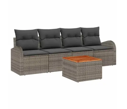 5 Daļu Dārza Dīvānu Komplekts Ar Spilveniem Pelēks Poliestera Rotangpalmas Akācija Vidaxl