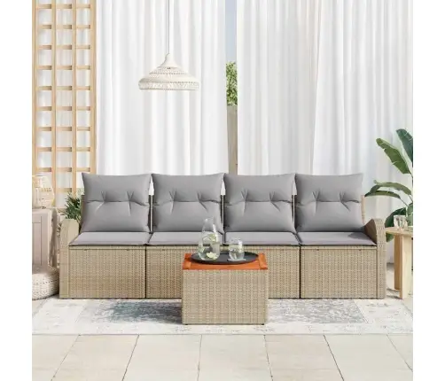 Sodo Sofų Rinkinys Su Pagalve 5 Pcs Smėlio Poliratanas