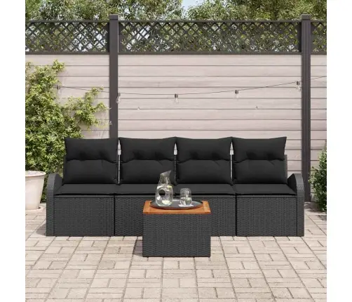 5 Daļu Dārza Dīvānu Komplekts Ar Spilveniem Melnā Poliratanā Akācija Vidaxl