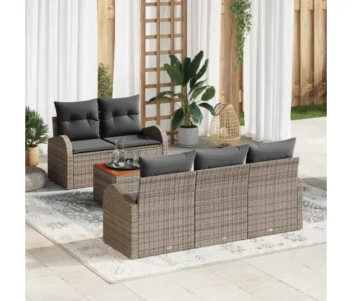 6 Daļu Dārza Dīvānu Komplekts Ar Spilveniem Pelēks Poli Rotangpalma Akācija Vidaxl