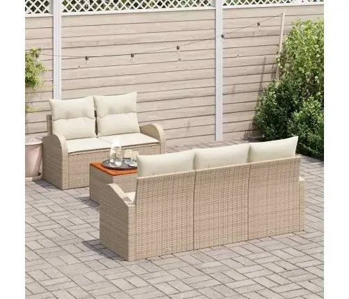 6 Daļu Dārza Dīvānu Komplekts Ar Spilveniem Bēšs Poli Rotangpalma Akācija Vidaxl