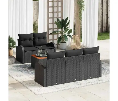 6 Daļu Dārza Dīvānu Komplekts Ar Spilveniem Melns Poliratanam Akācija Vidaxl