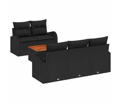 6 Daļu Dārza Dīvānu Komplekts Ar Spilveniem Melns Poliratanam Akācija Vidaxl