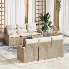 Sodo Sofų Rinkinys 7 Pcs Smėlio Poli Ratanas