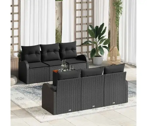 Sodo Sofų Rinkinys 7 Pcs Juoda Poli Ratanas