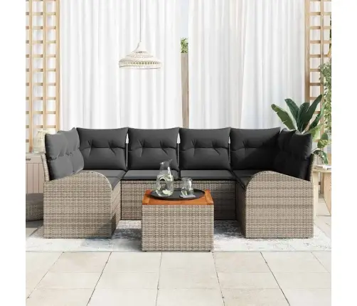 7 Daļu Dārza Dīvānu Komplekts Ar Spilveniem Pelēks Poli Rotangpalma Akācija Vidaxl