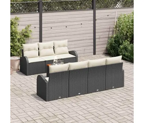 Sodo Sofų Rinkinys Su Pagalve 8 Pcs Juoda Poliratanas