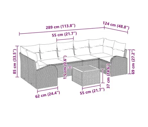 8 Daļu Dārza Dīvānu Komplekts Ar Spilveniem Bēšs Poliru Ratan Akācija Vidaxl