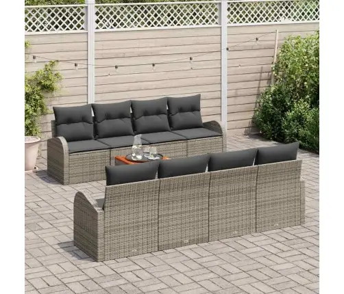 9 Gabalu Dārza Dīvānu Komplekts Ar Spilveniem Pelēks Poli Rotangpalma Akācijas Vidaxl