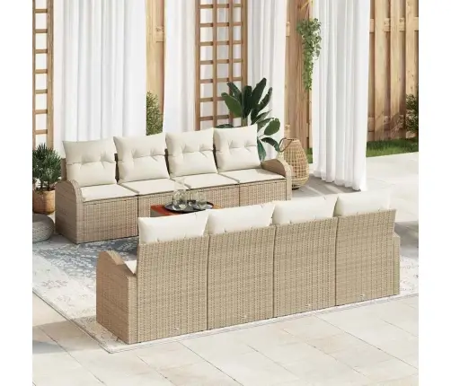 9 Daļu Dārza Dīvānu Komplekts Ar Spilveniem Bēšs Poli Rotangpalma Akācija Vidaxl