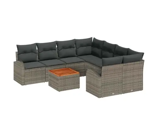 Sodo Sofų Rinkinys 9 Pcs Pilka Poli Ratanas