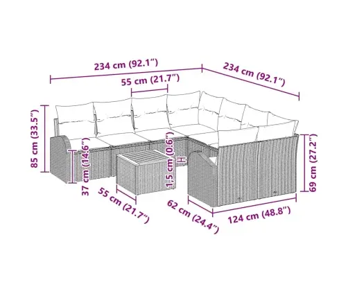 Aia Diivanikomplekt 9 Pcs Beež Polürooster