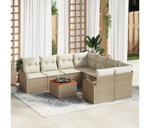 9 Daļu Dārza Dīvānu Komplekts Ar Spilveniem Bēša Poli Rotangpalma Akācija Vidaxl