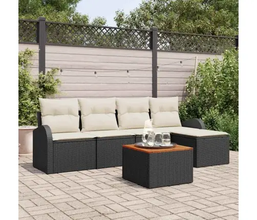 6 Gabalu Dārza Dīvānu Komplekts Ar Spilveniem Melns Polietilēna Rotangpalma Akācija Vidaxl