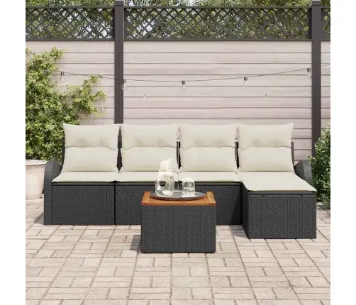 6 Gabalu Dārza Dīvānu Komplekts Ar Spilveniem Melns Polietilēna Rotangpalma Akācija Vidaxl