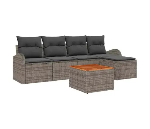 6 Gabalu Dārza Dīvānu Komplekts Ar Spilveniem Pelēkā Polietilēna Rotangpalmas Akācijas Vidaxl